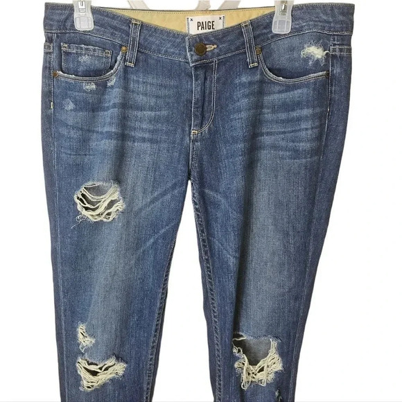 PAIGE Jimmy Jimmy Skinny Dark Destructed Jeans Size 28 - Picture 3 of 10
